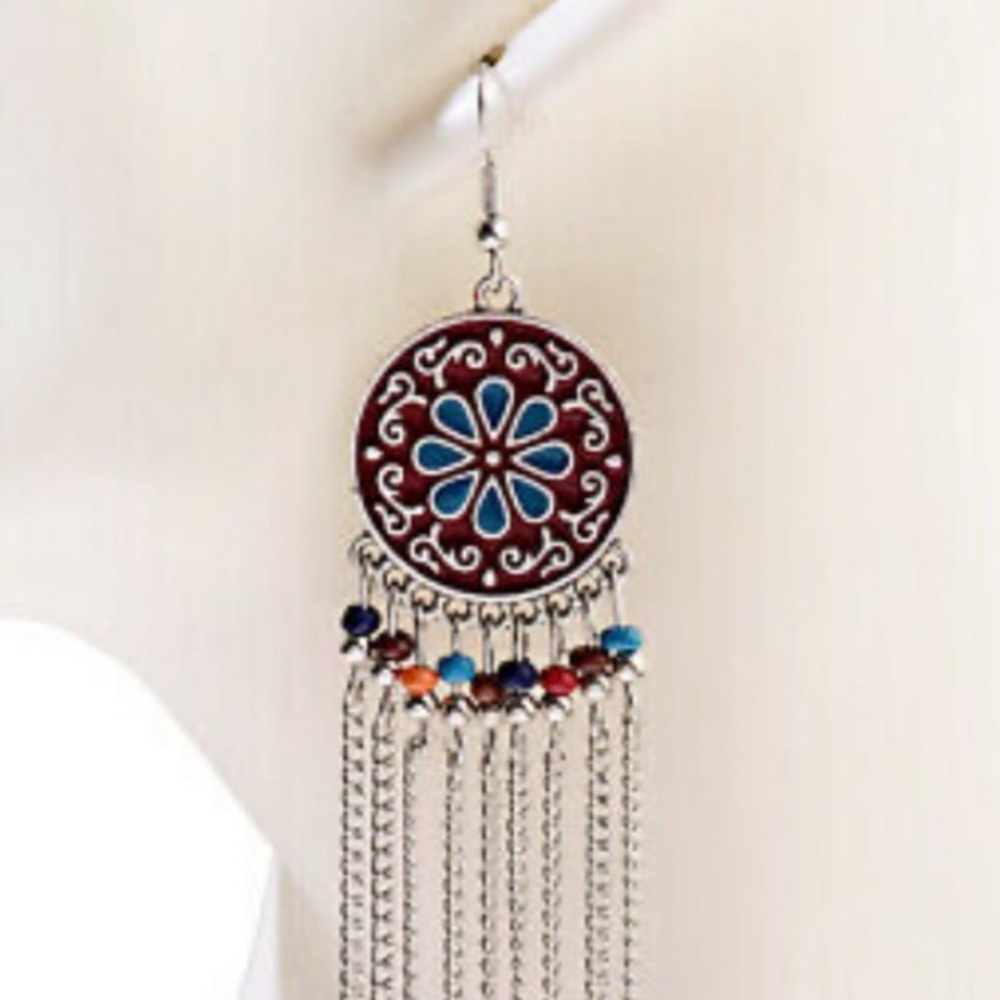 🎁GIFTED🎁 🆕 Red/Blue Boho Drop Long Earrings - Picture 2 of 6